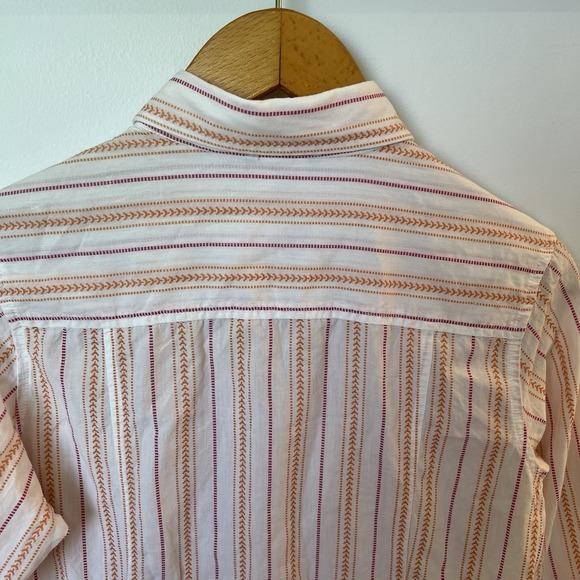 The North Face Women Small White Orange Striped Snap Front Roll Tab Sleeve Shirt - Picture 9 of 10
